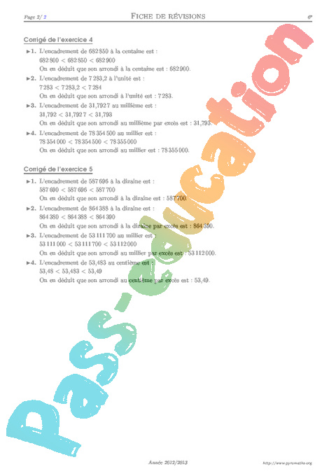 Arrondir des nombres décimaux Exercices corrigés Mathématiques