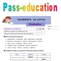 Les suffixes Évaluation de vocabulaire 4eme Primaire PDF à imprimer