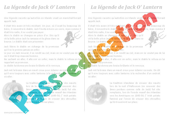 La légende de Jack o lantern - Halloween - Récit : 3eme, 4eme, 5eme