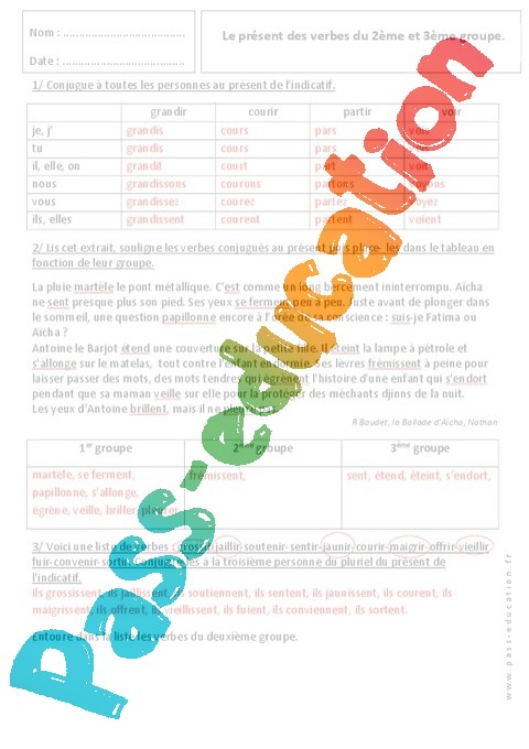 Present Des Verbes Du 2e E Groupe Revisions 6eme Primaire Pass Education