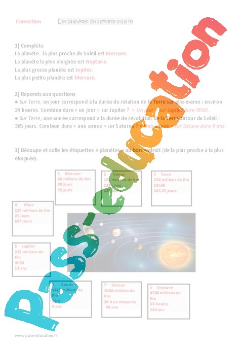 Plan tes Du Syst me Solaire Exercices 3eme Primaire PDF Imprimer