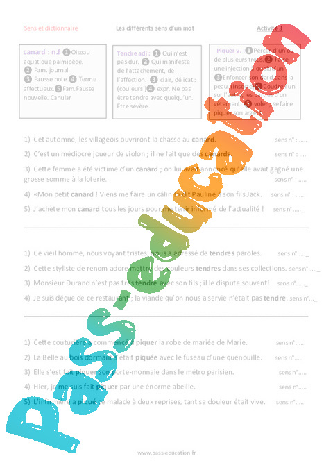 Differents Sens D Un Mot Polysemie De Mots Fiche De Preparation 5eme Primaire