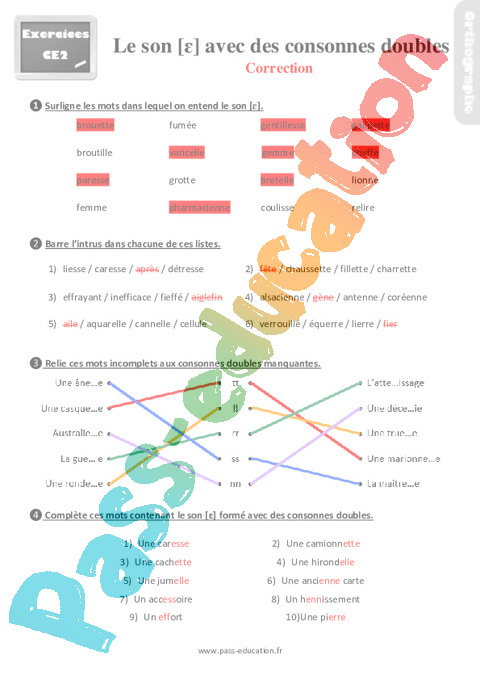 Son [è] avec des consonnes doubles - Exercices, révisions : 3eme ...
