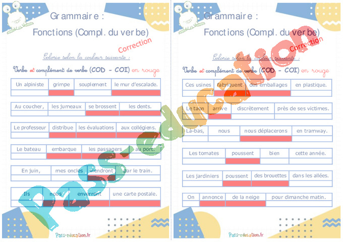 Cod Et Coi Exercices Pdf Avec Correction 3eme Complément du verbe (COD - COI) - Rituels - Grammaire : 2eme, 3eme