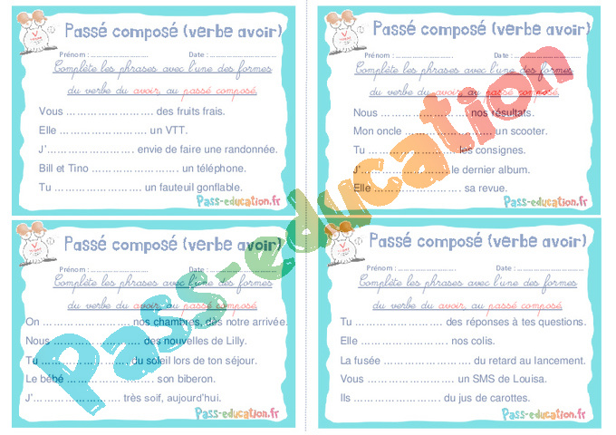 Passé composé (verbe avoir) - Rituels - Conjugaison : 2eme, 3eme