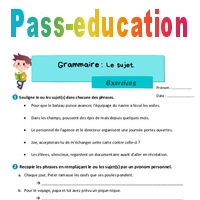 Le sujet - Exercices de grammaire : 4eme Primaire - PDF à imprimer