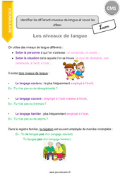 Identifier les différents niveaux de langue et savoir les utiliser - Cours, Leçon : 4eme Primaire - PDF gratuit à imprimer