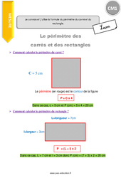 Connaître et utiliser la formule du périmètre du carré et du rectangle. - Cours, Leçon : 4eme Primaire - PDF gratuit à imprimer
