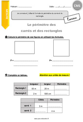 Connaître et utiliser la formule du périmètre du carré et du rectangle. - Exercices avec correction : 4eme Primaire - PDF à imprimer