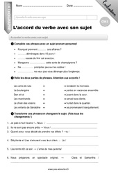 L’accord du verbe avec son sujet - Examen Evaluation - Bilan : 4eme Primaire - PDF à imprimer
