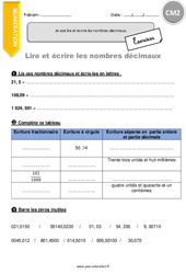 Comment lire et écrire les nombres décimaux - Exercices  : 5eme Primaire - PDF à imprimer