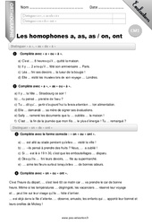 Les homophones a,as,à et on, ont - Examen Evaluation - Bilan : 4eme Primaire - PDF à imprimer