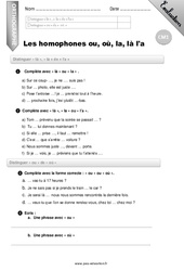 Les homophones ou ,où , la ,là l'a - Examen Evaluation - Bilan : 4eme Primaire - PDF à imprimer