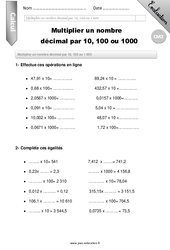 Multiplier un nombre décimal par 10, 100 ou 1000 - Examen Evaluation - Bilan : 5eme Primaire - PDF à imprimer
