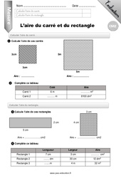 Calculer l’aire du carré et du rectangle - Examen Evaluation - Bilan : 5eme Primaire - PDF à imprimer