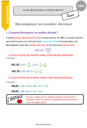 Comment décomposer un nombre décimal. - Cours, Leçon : 4eme Primaire - PDF gratuit à imprimer