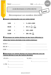 Comment décomposer un nombre décimal. - Exercices  : 4eme Primaire - PDF à imprimer