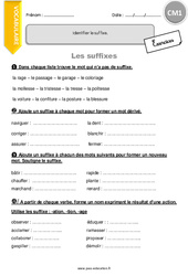 Suffixes - Exercices  : 4eme Primaire - PDF à imprimer