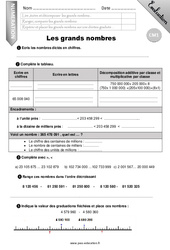 Les grands nombres - Examen Evaluation - Bilan : 4eme Primaire - PDF à imprimer