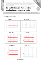Multiplication d'un décimal par un entier - Examen Evaluation - Bilan : 5eme Primaire - PDF à imprimer