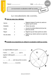 Reconnaitre le vocabulaire relatif au cercle - Exercices avec correction : 4eme Primaire - PDF à imprimer