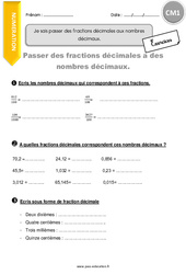 Comment passer des fractions décimales aux nombres décimaux - Exercices avec correction : 4eme Primaire - PDF à imprimer