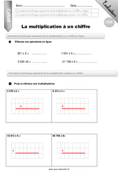 Multiplication à un chiffre - Examen Evaluation - Bilan : 4eme Primaire - PDF à imprimer