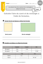 Aire d’un carré et d’un rectangle en utilisant la formule - Exercices  : 4eme Primaire - PDF à imprimer
