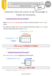 Aire d’un carré et d’un rectangle en utilisant la formule - Cours, Leçon : 4eme Primaire <small style='color:inherit;'>(téléchargement gratuit)</small>