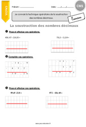 Technique opératoire de la soustraction des nombres décimaux - Exercices avec correction : 4eme Primaire - PDF à imprimer