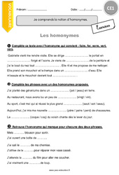 Homonymes - Exercices  : 2eme Primaire - PDF à imprimer