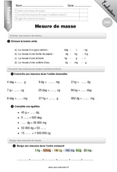Mesure de masse - Examen Evaluation - Bilan : 4eme Primaire - PDF à imprimer