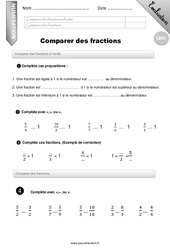 Comparer des fractions - Examen Evaluation - Bilan : 4eme Primaire - PDF à imprimer