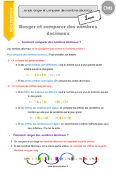 Ranger et comparer des nombres décimaux - Cours, Leçon : 4eme Primaire - PDF gratuit à imprimer