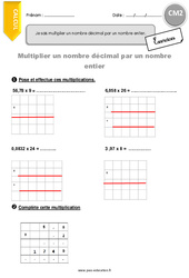 Multiplier un nombre décimal par un nombre entier - Exercices avec correction : 5eme Primaire - PDF à imprimer
