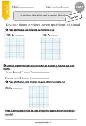 Diviser deux entiers avec quotient décimal - Exercices  : 5eme Primaire - PDF à imprimer