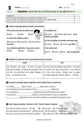 Accorder les participes passés et adjectifs en - é - Examen Evaluation - Bilan : 4eme Primaire - PDF à imprimer