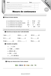 Mesure de contenance - Examen Evaluation - Bilan : 4eme Primaire - PDF à imprimer