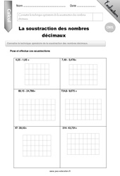Soustraction des nombres décimaux - Examen Evaluation - Bilan : 4eme Primaire - PDF à imprimer