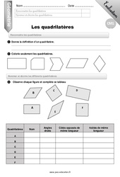 Reconnaitre les quadrilatères - Examen Evaluation - Bilan : 4eme Primaire - PDF à imprimer