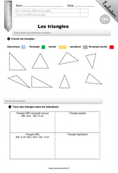 Triangles - Examen Evaluation - Bilan : 4eme Primaire - PDF à imprimer