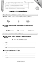 Nombres décimaux - Examen Evaluation - Bilan : 4eme Primaire - PDF à imprimer