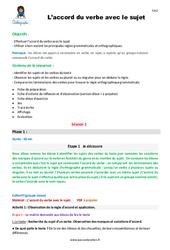 Séquence - Fiche de préparation Accord du verbe avec le sujet - Séquence - Fiche de préparation : 5eme Primaire - PDF à imprimer