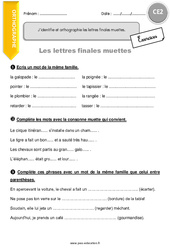 Lettres finales muettes - Exercices  : 3eme Primaire - PDF à imprimer