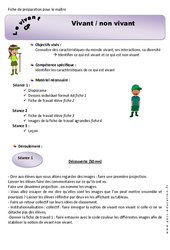 Vivant et non vivant - Séquence - Fiche de préparation : 1ere Primaire - PDF à imprimer
