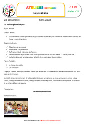 Solides géométriques - Vie sensorielle - Montessori - Atelier 15 : 2eme, 3eme Maternelle, 1ere, 2eme Primaire - PDF à imprimer