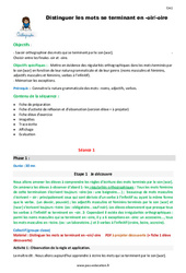Distinguer les mots se terminant en oir - oire - Séquence - Fiche de préparation : 4eme Primaire - PDF à imprimer