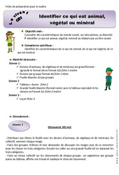 Séquence - Fiche de préparation Animal, végétal ou minéral - Séquence - Fiche de préparation : 2eme Primaire - PDF à imprimer