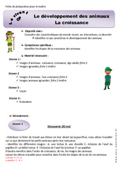 Croissance - Séquence - Fiche de préparation - Séance 2 - Développement des animaux : 1ere Primaire - PDF à imprimer
