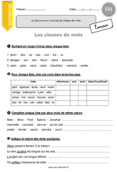 Classes de mots - Exercices avec correction : 2eme Primaire - PDF à imprimer